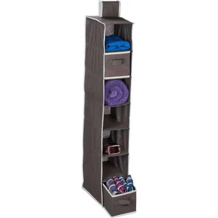 Relaxdays Hängeregal Kleiderschrank mit 7 Fächern & robustem Vliesstoff, Anthrazit, 106 x 16,5 x 31 cm – Bild 1