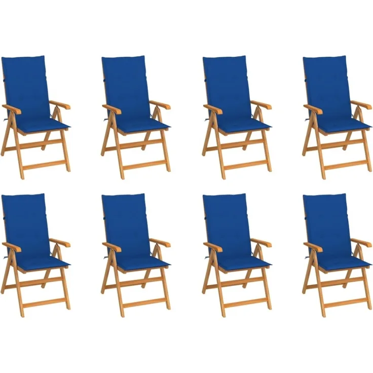 vidaXL Verstellbare Gartenstühle mit Auflagen 8 Stk. Massivholz Teak 3072551