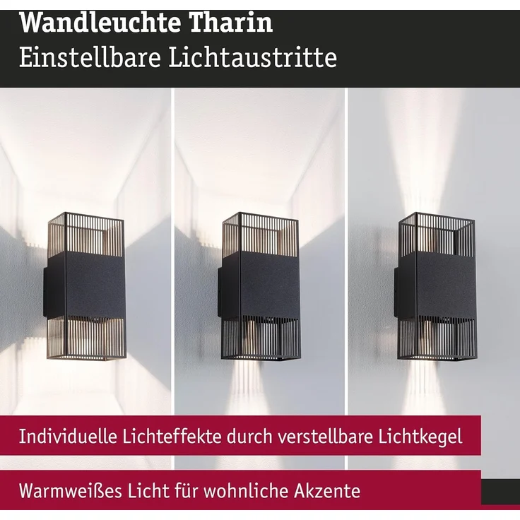 Paulmann 71251 LED Wandleuchte Tharin Schwarz 3000K IP44 – Bild 4
