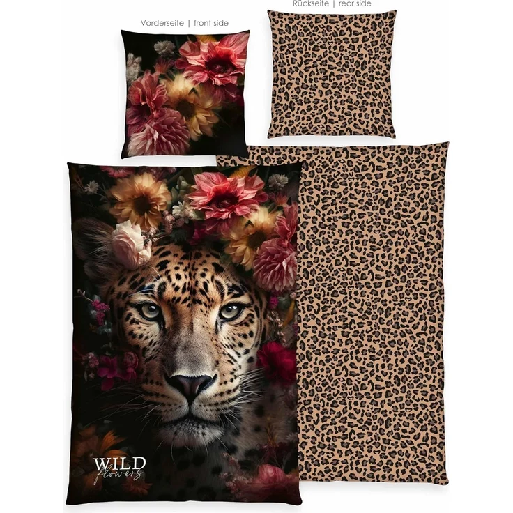 Bettwäsche Wild Flowers Leopard Animalprint 100% Baumwolle 135x200 – Bild 2