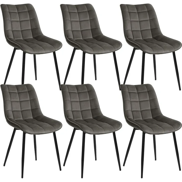 WOLTU 6 x Esszimmerstühle 6er Set Esszimmerstuhl Küchenstuhl Polsterstuhl Design Stuhl mit Rückenlehne, mit Sitzfläche aus Samt, Gestell aus Metall, Dunkelgrau, BH142dgr-6