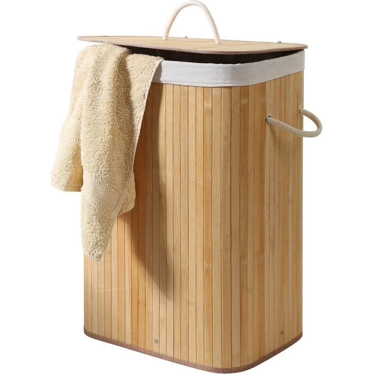 Calicosy Rechteckiger Wäschekorb aus Bambus 70L - H60 cm - Helles Holz – Bild 7