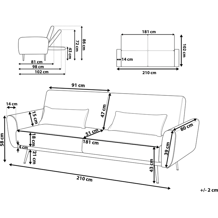 Schlafsofa 3-Sitzer EINA Samtstoff Taupe – Bild 2