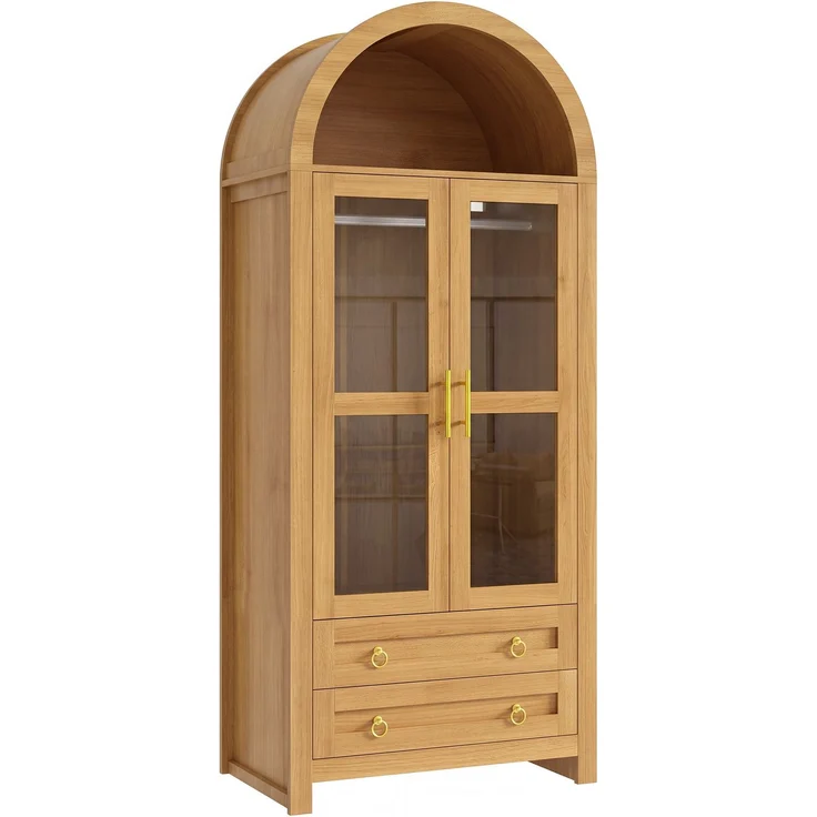 Kleiderschrank 76 x 50 x 185 cm in Eichenoptik mit Glastüren, Schubladen und LED-Beleuchtung – Bild 8