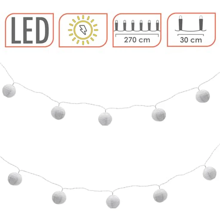 Spetebo Weiße Solar Party Lichterkette, 10 LED Garten Lampions in warm weiß, 2,7 m Länge mit 2 m Zuleitung – Bild 3