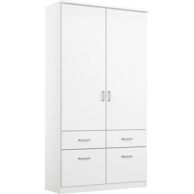 Rauch Möbel 'Bremen' 2-türiger Drehtürenschrank mit 4 Schubladen, 1 Kleiderstange, 2 Einlegeböden, weiß, 91 x 199 x 58 cm