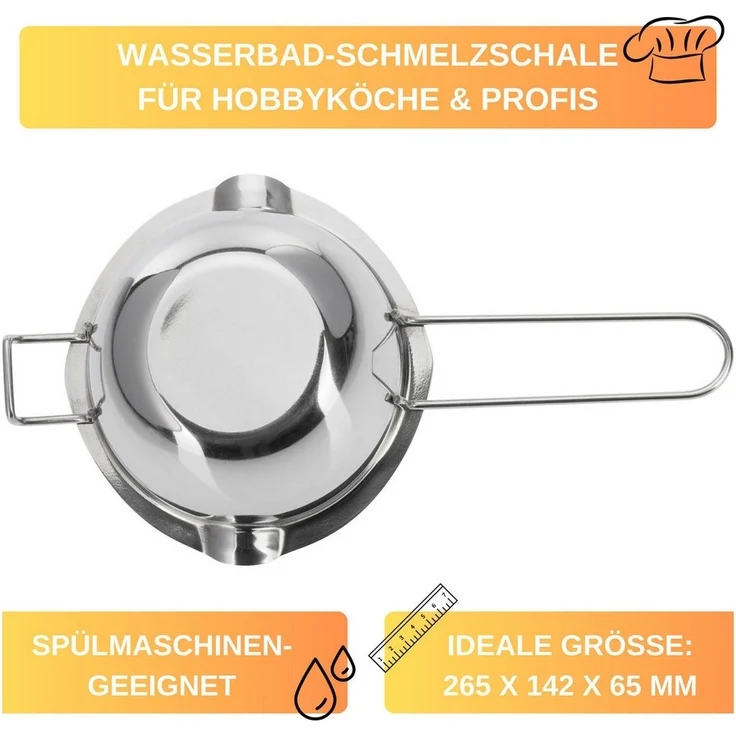 Thiru Fonduetopf Wasserbad-Schmelzschale Edelstahl - ø 11 cm innen, 6 cm hoch, spülmaschinengeeignet – Bild 2