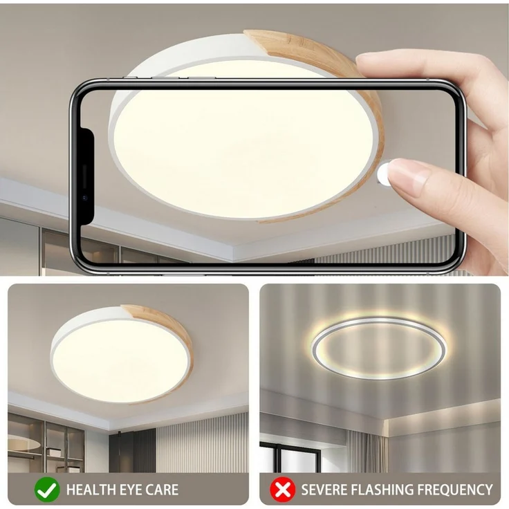 style home Deckenleuchte LED Deckenlampe, voll dimmbar mit Fernbedienung 3000-6000K, 48W, LED fest integriert, Runde Lampe für Wohnzimmer Schlafzimmer Büro, Ø50x4cm, Holz – Bild 1