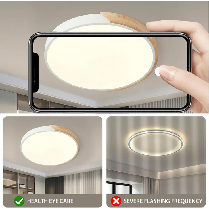 style home Deckenleuchte LED Deckenlampe, voll dimmbar mit Fernbedienung 3000-6000K, 48W, LED fest integriert, Runde Lampe für Wohnzimmer Schlafzimmer Büro, Ø50x4cm, Holz