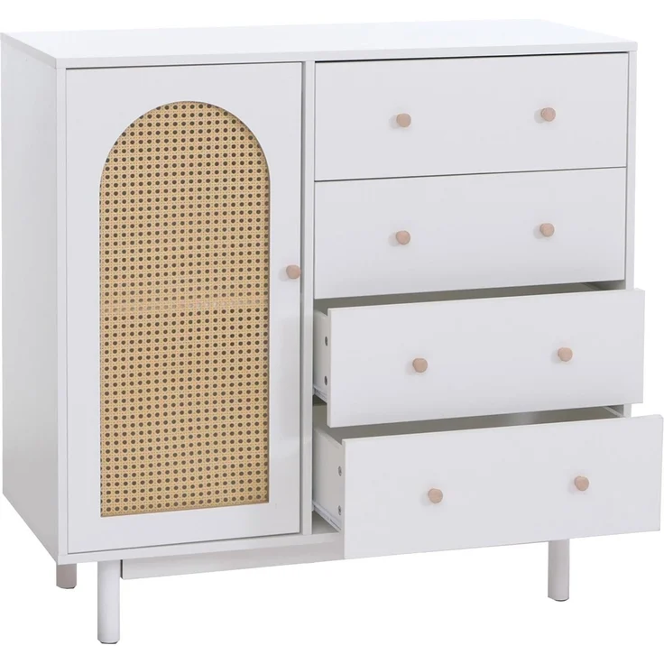 Kommode HWC-P52, Schrank Sideboard Highboard, Schubladen Staufächer, Poly-Rattan MDF Melamin 95x100x40cm ~ weiß – Bild 8