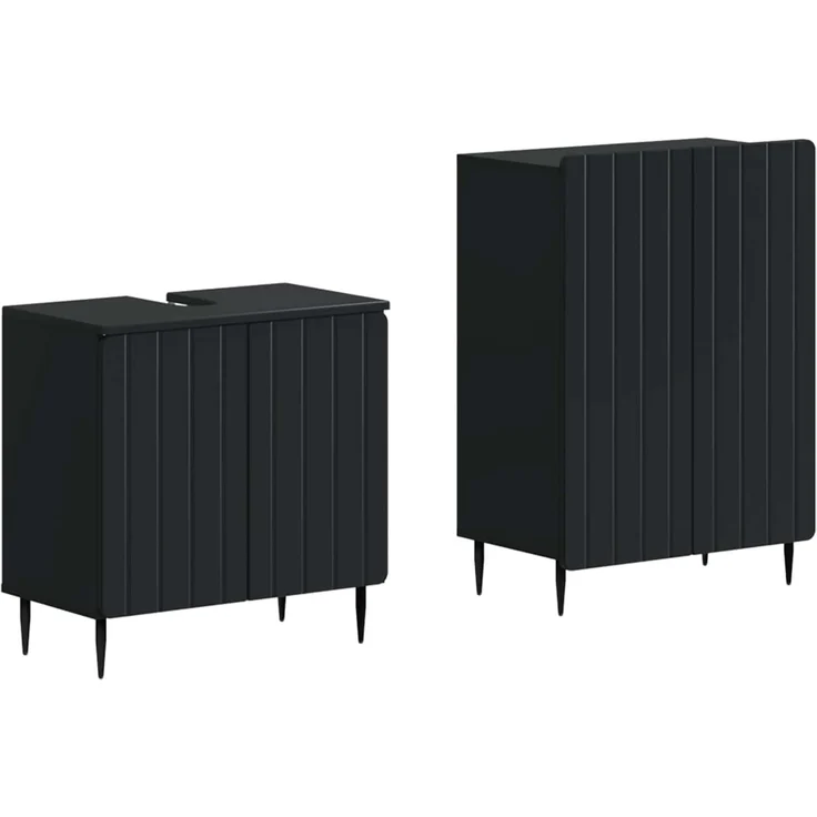 vidaXL 2-teiliges Badezimmer Schrank Set ZWOLLE Schwarz Holzwerkstoff 3417595 – Bild 2