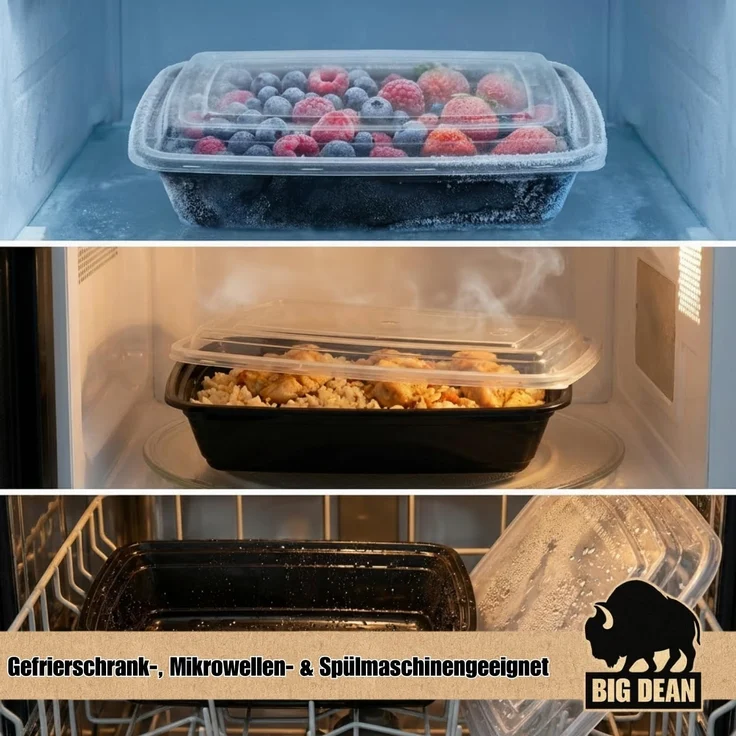 BigDean Lunchbox Wiederverwendbare Meal Prep Boxen mit Deckel (10 Stück), Kunststoff, (Set, 10-tlg, Meal-Prep Boxen), Auslaufsicher, Kompakt, Stapelbar, Mikrowellen & Spülmaschinenfest. – Bild 7