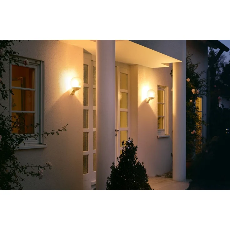 Steinel Außenleuchte L 595 S weiß, E27 max. 60 W, 180°-Sensor max 10 m Reichweite, mundgeblasener Glaskörper – Bild 2