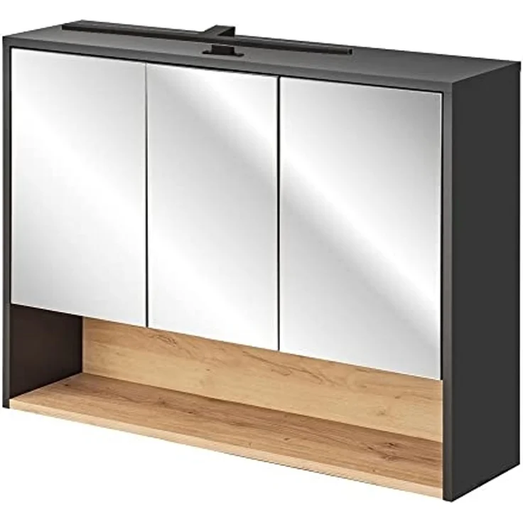 Spiegelschrank Bad 100 cm mit LED Beleuchtung BOLOGNA-56 in anthrazit mit Artisan Eiche Nb, B/H/T: ca. 100/80/25 cm – Bild 1