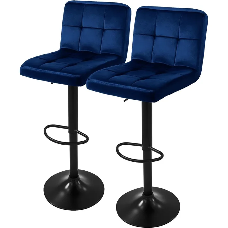 ML-DESIGN Barhocker Gepolsterter Barstuhl mit Rückenlehne und Fußstütze, 360° drehbar (2 St), Drestuhl höhenverstellbar 63-83 cm, Blau, Bezug aus Samt