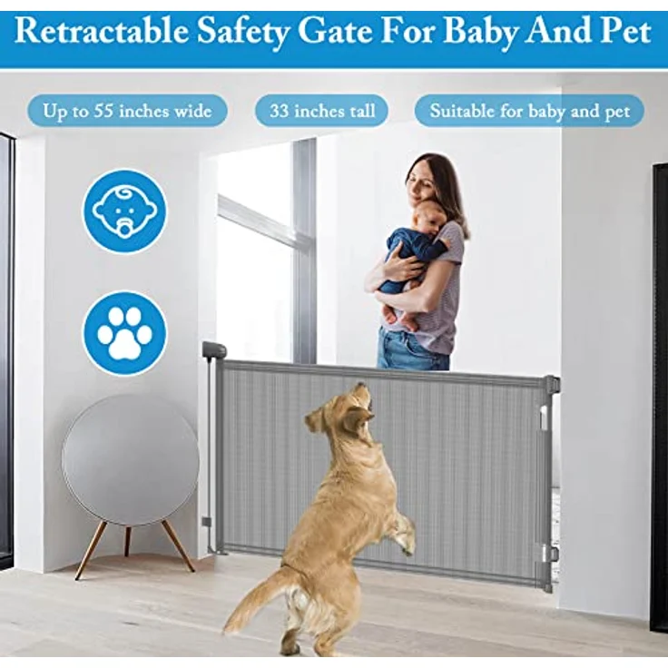 “Treppenschutzgitter Ausziehbare für Babys,0-140 cm,83 cm Hoch Baby Absperrgitter Treppenschutzrollo,Einhändig Bedienbar,Geeignet für Treppen/Türen/Innen & Außen türschutzgitter (140cm/grau) – Bild 4