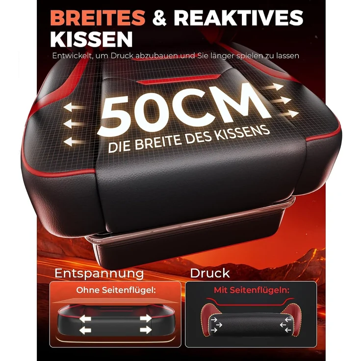 GTPLAYER Gaming Stuhl mit Fußstütze, Ergonomischer Bürostuhl 180kg, Schwerlast Gaming Sessel mit Lendenwirbelstütze und Kopfstütze, Höhenverstellbarer Computerstuhl, Gepolstert, neigbare 155°, ROT – Bild 10