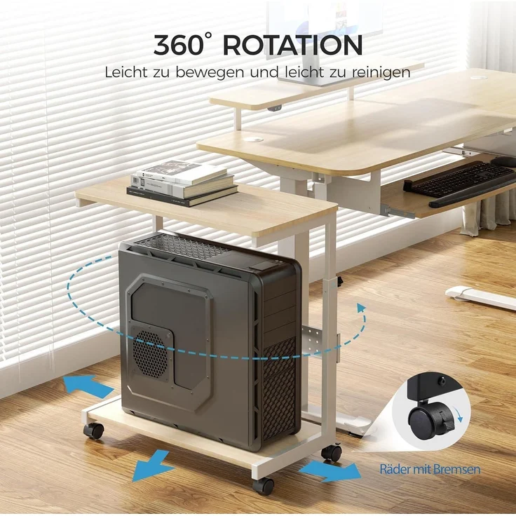 Höhenverstellbarer PC Tower Ständer mit Rollen und Maus Pad, Ahornfarbe – Bild 4