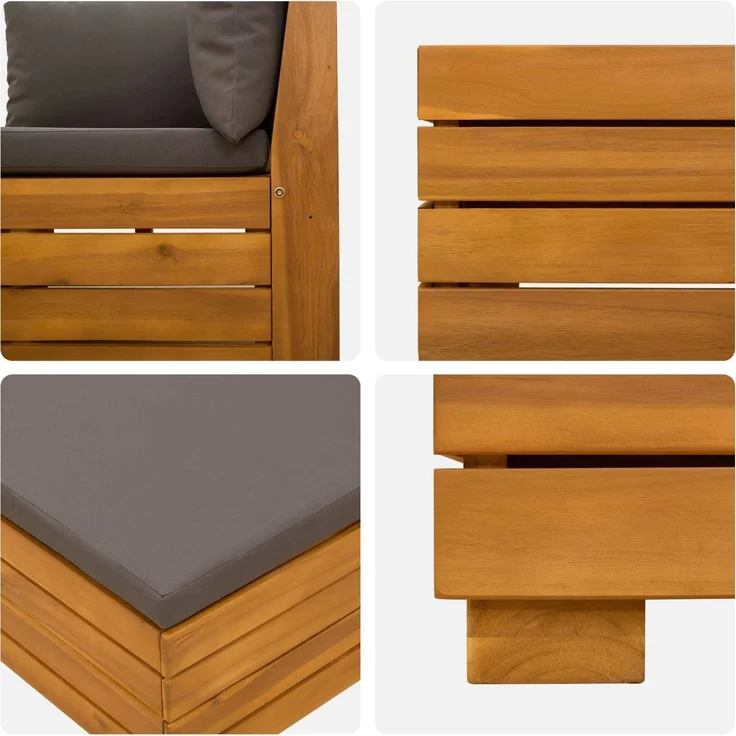 vidaXL Outdoor-Sofagarnitur mit Kissen 8 Stück Braun Massivholz Akazie 3403119 – Bild 8