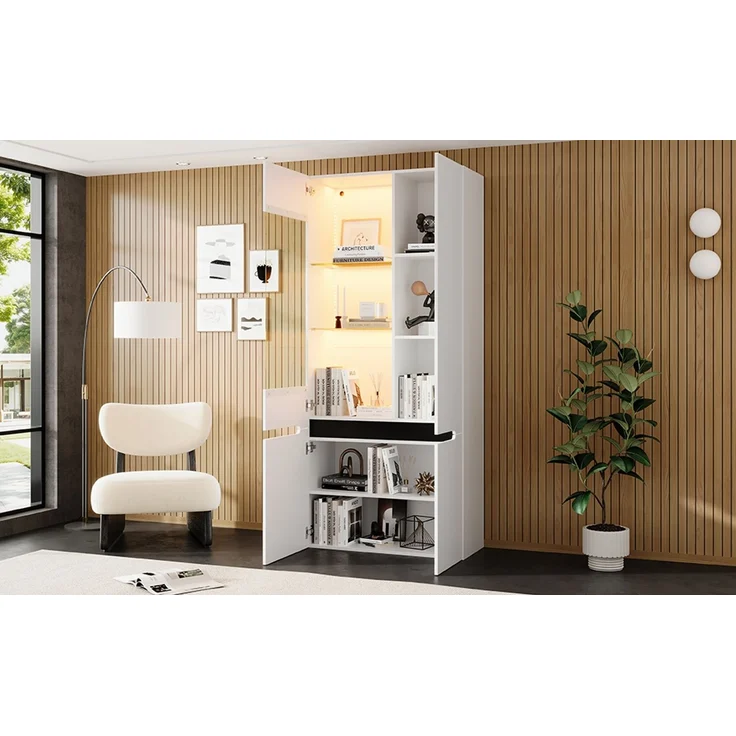 ZUBALIYA Vitrine 80x35 cm mit LED-Beleuchtung mit Sicherheitsgeländer in Weiß, ideale Lösung für kleine Räume, robuste Verarbeitung, langlebige Materialien, einfache Selbstmontage – Bild 5