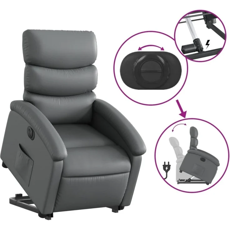 vidaXL Relaxsessel mit Aufstehhilfe Elektrisch Grau Kunstleder 3204057 – Bild 10