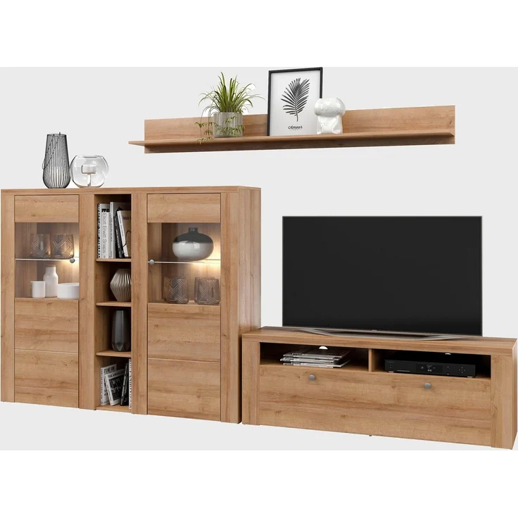 Home affaire Wohnzimmer-Set Larona, Wohnwand, Set 3 teilig, (3-St), Wohnzimmer Set bestehend aus 1 TV-Board, 1 Highboard,1 Wandregal – Bild 3