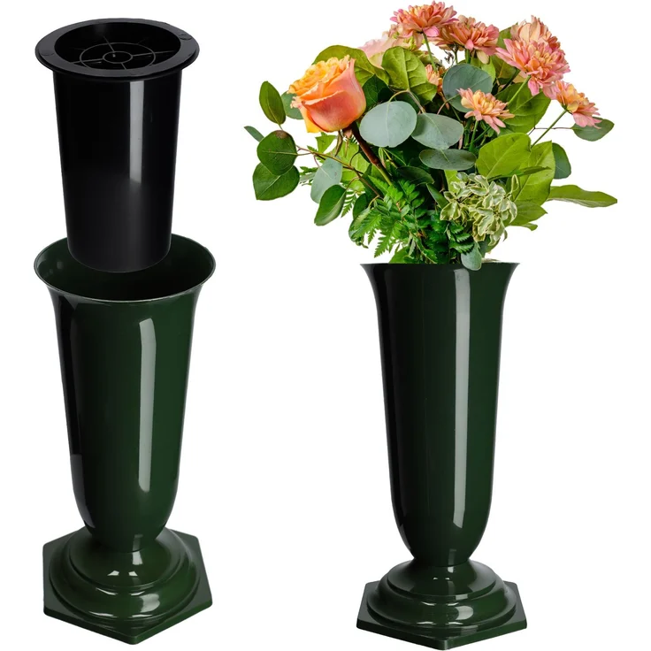 KADAX Vase, Fläschchen, Blumen, Grabstein, Friedhof, Grabstein, Einsatzsockel, Grün, 37 cm – Bild 1