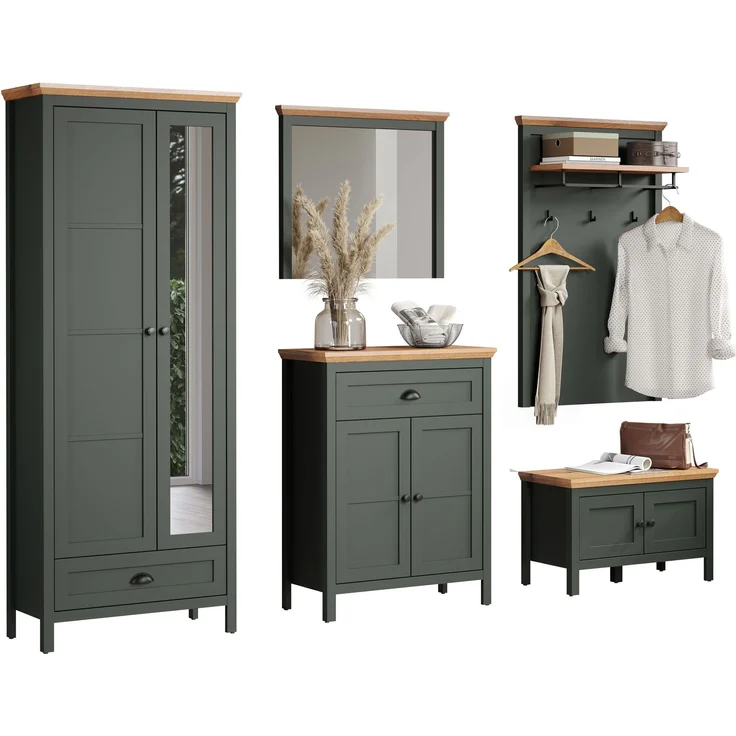 Garderobe Set Stanton in grün und Eiche Landhaus 260 x 198 cm – Bild 4