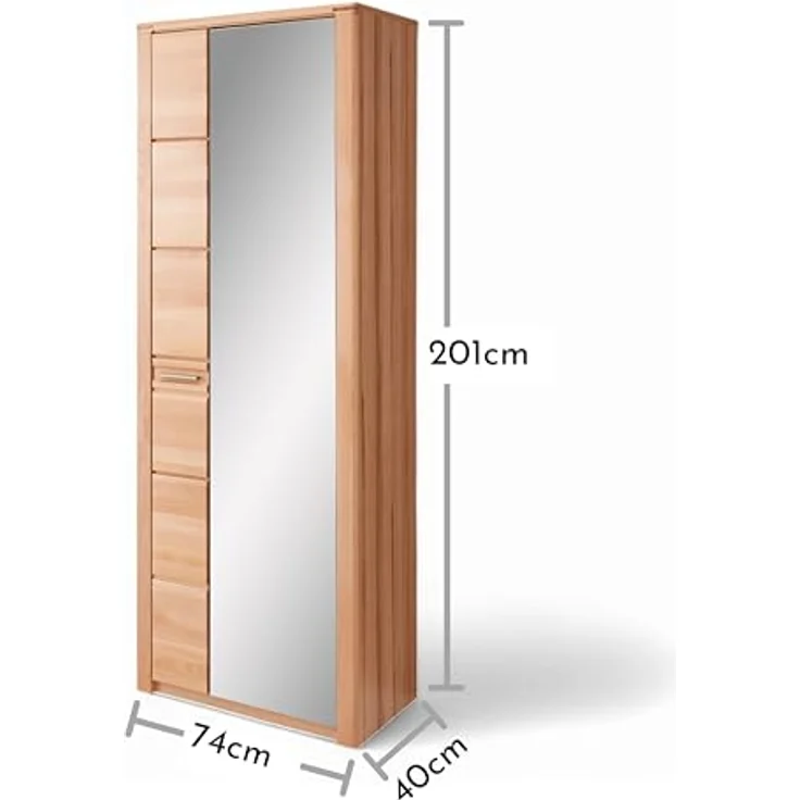 Stella Trading Nature ONE Garderobenschrank mit Spiegel in Kernbuche Teil-massiv FSC-Zertifiziert - Flurgarderoben Schrank mit viel Stauraum - 74 x 201 x 40 cm (B/H/T) – Bild 4