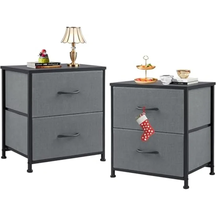 DUMOS Kommode für Schlafzimmer mit 2 Stoffschubladen, hohe Kommode Organizer für Kleidung, Schrank Kinderzimmer, Aufbewahrungsturm mit Schrank, Metallrahmen, Holzplatte, leichte Kinderzimmermöbel