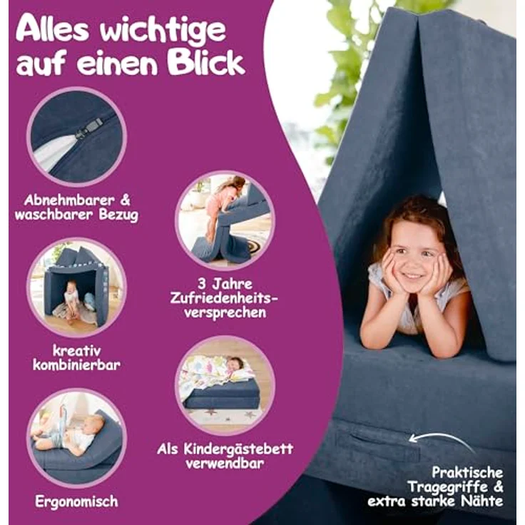 Linodino Kindersofa Spielsofa I aus Schaumstoff Bausteine I Spielcouch für Kinder, Wasserfeste Unterbezüge, Waschbare Chenille Bezüge 30° – Bild 7