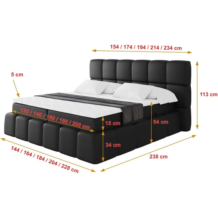 ALTDECOR Boxspringbett AURI (Multipocket-Matratze H4, H3 Matratze Bonellfederung, Topper, Kopfteil) – Bild 4