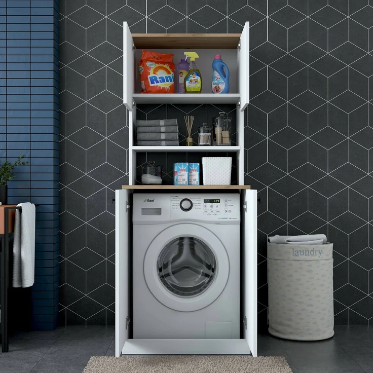 Dmora Großer Mehrzweckschrank Marty, Multifunktionale Möbel, Schuhschrank, Besenschrank, 70x73h184 cm, Weiß und Walnuss – Bild 7