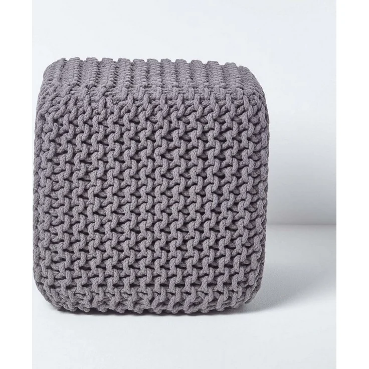 Homescapes Pouf Gestrickter Sitzwürfel 100% Baumwolle, grau – Bild 2