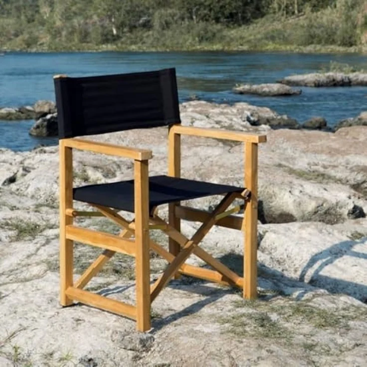 Teak Klappstuhl REGIE natural – Outdoorstoff schwarz stilvoll Wintergarten – Bild 2