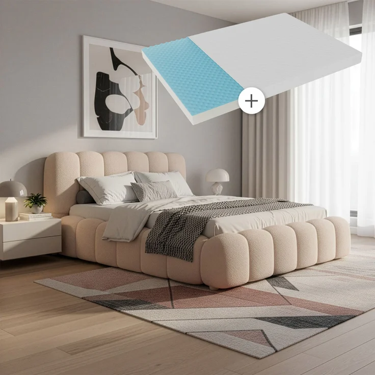 Juskys Polsterbett Catania - Bubble Design, gepolstertes Kopfteil, inkl. Matratze - 140 x 200 cm - Beige – Bild 1