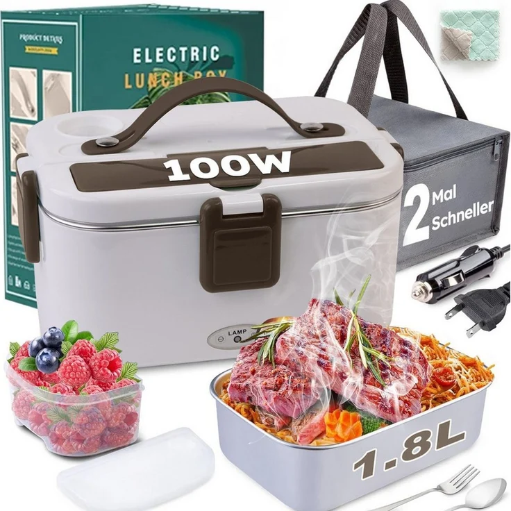 MOPUEA Elektrische Lunchbox Elektrische Lunchbox4in1 75W Auto&Zuhause, auslaufsicher,inkl. Besteck, (Elektrische Lunchbox mit Heizelement für Zuhause, Auto und LKW, 1-tlg, 4-in-1 elektrisch beheizte Lunchbox mit 1.8L Behälter und Fächern), Schnelles Au... – Bild 2