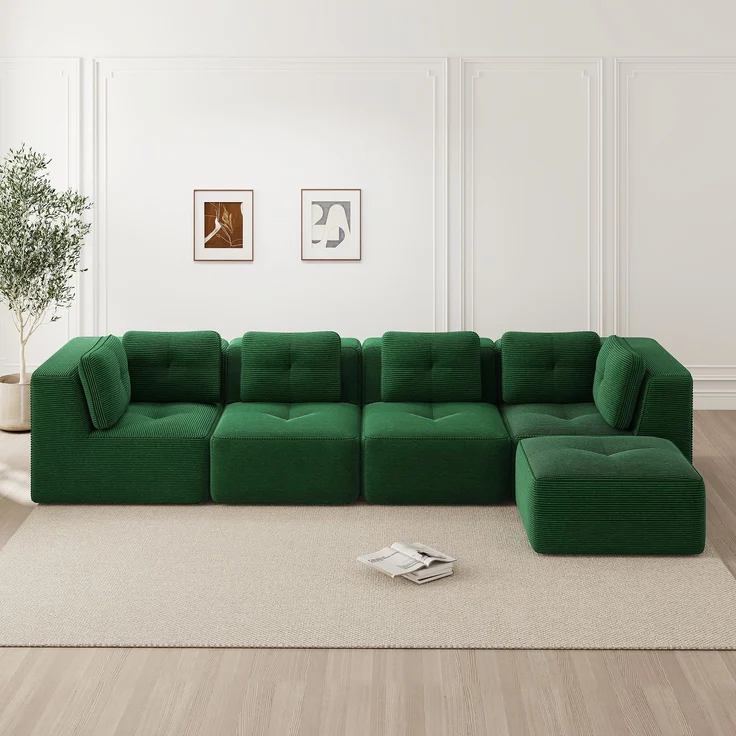 EINHOM Modulares Wohnzimmersofa ohne Gestell, ein bequemes Viersitzer-Sofa mit tiefer Sitzfläche, weichen Kissen und Cordbezug, kein Aufbau erforderlich und mit rutschfestem Design, Grün – Bild 3