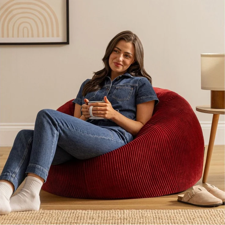 Icon Kingston Sitzsack Cord, Burgund, Sitzsack Erwachsene mit Füllung, Bean Bag, Cord Sessel, Lounge Sessel, Lounge Stuhl, Schlafzimmer, Wohnzimmer, Wohnzimmer Möbel – Bild 1
