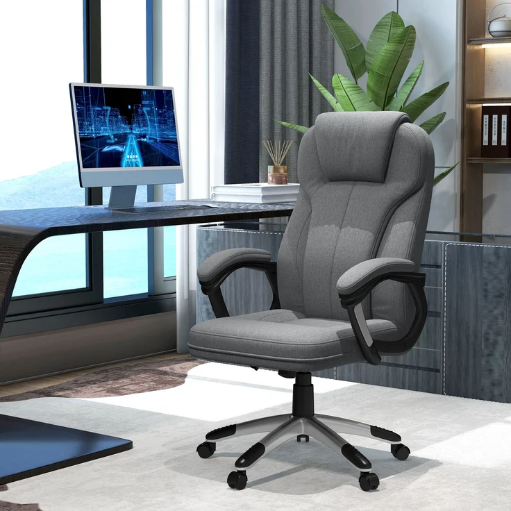 MELAYR, Bürostuhl Schreibtischstuhl Chefsessel, höhenverstellbar, Wippfunktion, 6 cm x 75 cm x 120 cm, Grau – Bild 3