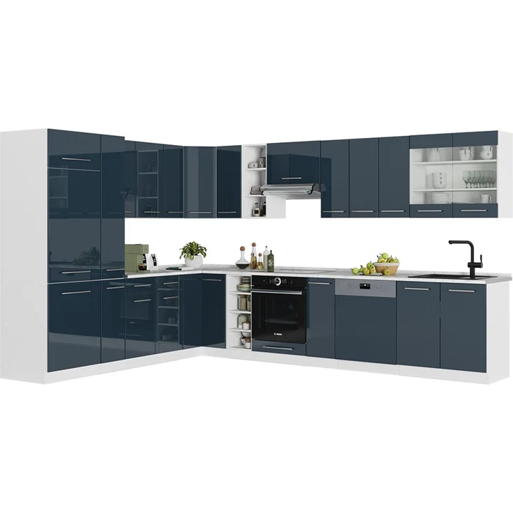 Eckküche Fame-Line Dunkelblau Hochglanz/Weiß 347 x 60 cm , AP Marmor Vicco – Bild 6
