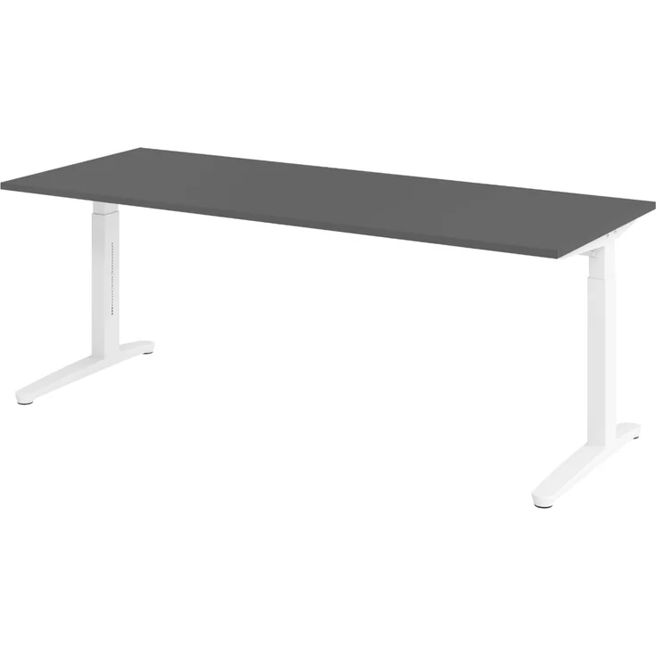 bümö manuell höhenverstellbarer Schreibtisch 200x80 in graphit Gestell in Weiß - PC Tisch höhenverstellbar & groß, höhenverstellbarer Tisch Büro, großer Computertisch verstellbar, X20-G-WW – Bild 1