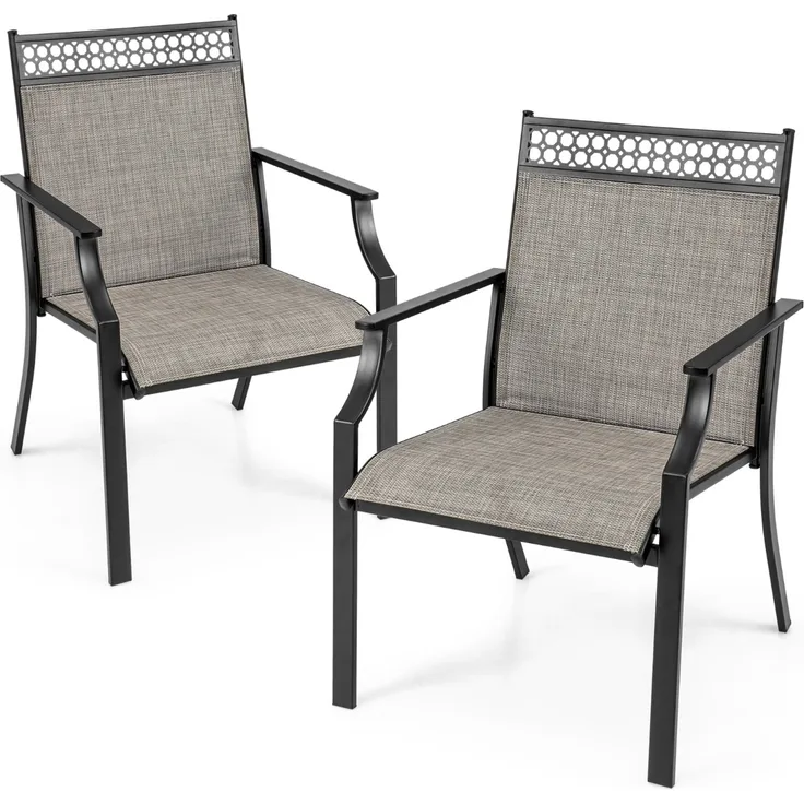 2er Set Gartenstühle Terrassenstühle Balkonstühle mit schnell trocknendem Stoff und Metallrahmen Kaffee