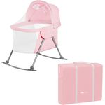 Kinderkraft Kinderbett 3 in 1 lOVI, Kinderreisebett, Stubenwagen, Babywiege, Baby Wippe, Zusammenklappbar, Einfach Transport, mit Zubehör, Tasche, Moskitonetz,von Geburt bis 9 kg, Rosa