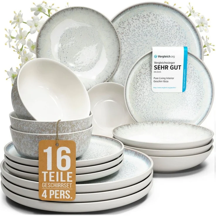 PURE LIVING INTERIOR DESIGN Geschirr-Set Ibiza aus Steingut, 16-tlg, für 4 Personen, Beige (16-tlg), 4 Personen, Steingut – Bild 1