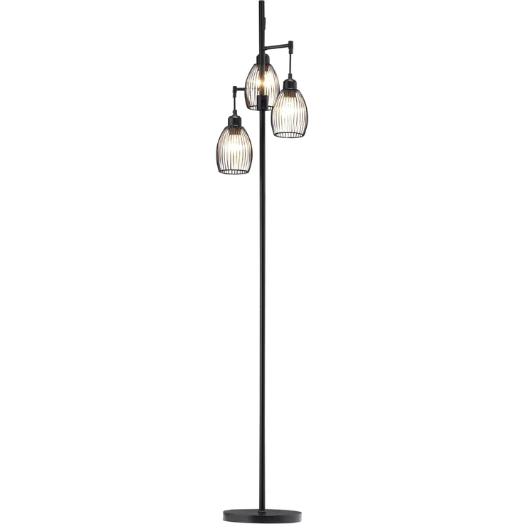 JARDJ Industrielle Stehlampe mit 3 Lampenschirmen und einstellbarem Dimmer, aus Stahl, 30 x 30 x 170,5 cm, Schwarz – Bild 2