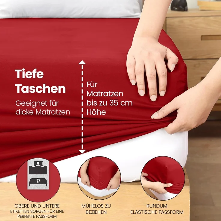 Utopia Bedding - Spannbettlaken 140x200 cm - Rot - Gebürstete Polyester-Mikrofaser Spannbetttuch - 35 cm Tiefe Tasche – Bild 5