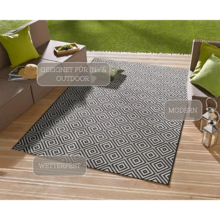 In- & Outdoor Teppich Karo schwarz/creme - 140x200x0,8cm – Bild 4