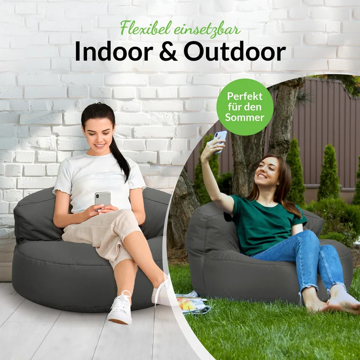 Green Bean® Sitzsack Sofa mit Füllmaterial - Lounge im Sitzsack-Design 90x50cm mit ergonomischer Rückenlehne & waschbarem Bezug - Indoor und Outdoor geeignet in Anthrazit – Bild 6