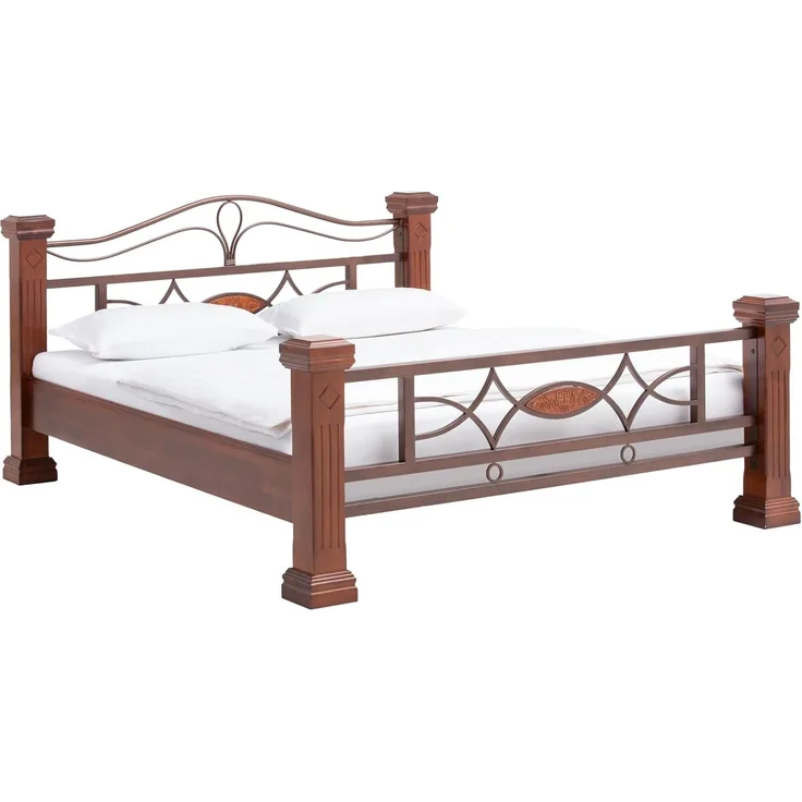Massivum Holzbett Byzanz 180x200 braun rustikal Doppelbett aus massivem Holz mit Metallgestell stabil & hochwertig für stilvolles Schlafzimmer